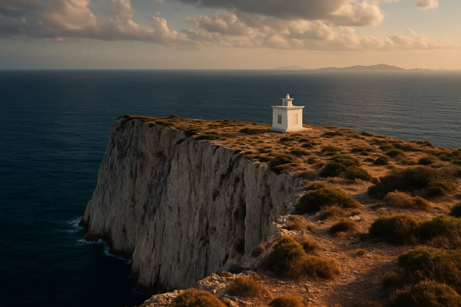 Les falaises verticales du cap Lefkata et son phare à la pointe sud de Lefkada, au-dessus de la mer Ionienne