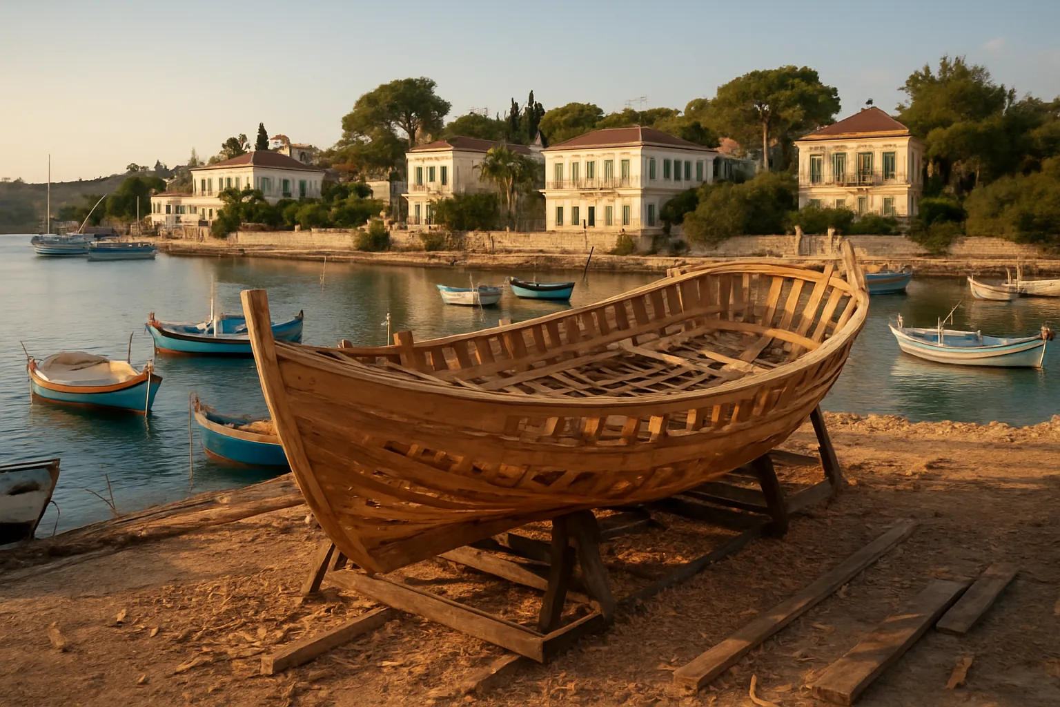 Le Vieux Port de Spetses, ses barques colorées et ses demeures néoclassiques au bord de l'eau